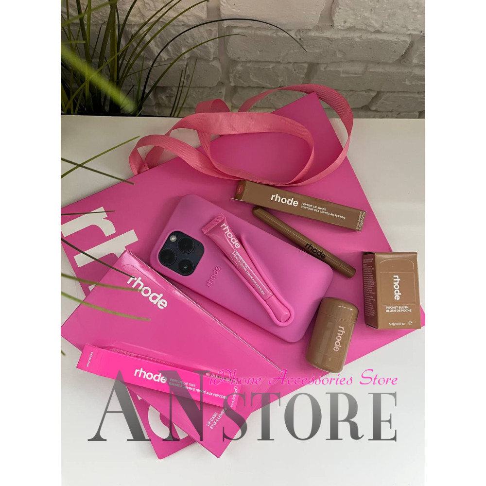 Подарочный набор Rhode Shortcake розовый: чехол для iPhone, блеск, карандаш и румяна